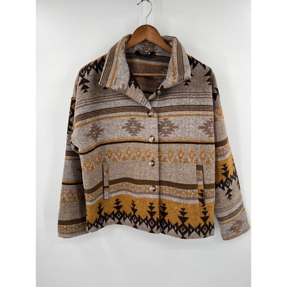Blue B Tops - Blue B boutique style Women's tan, mustard, brown Aztec style shacket size M